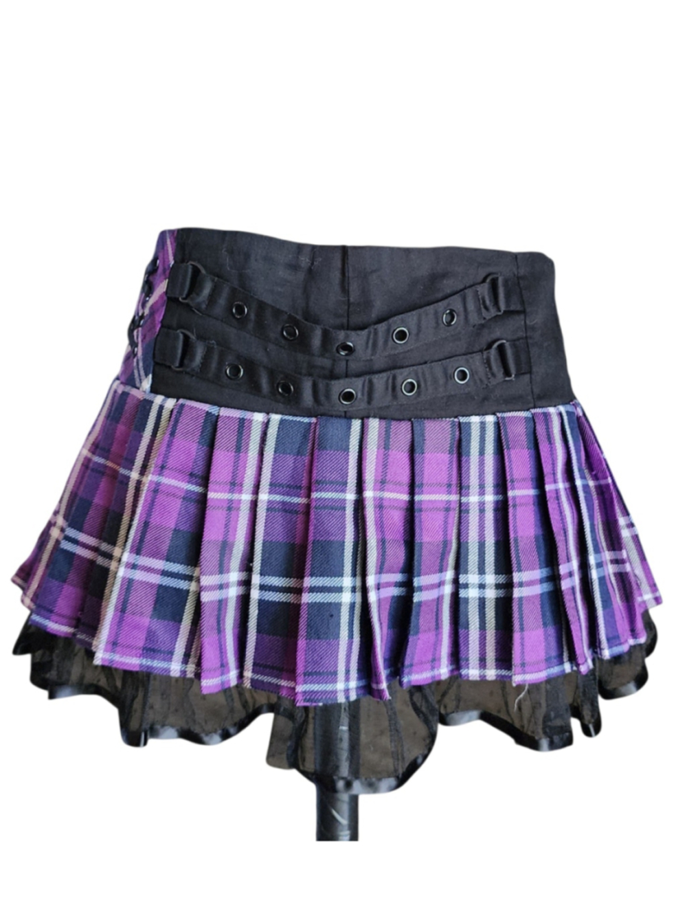 Jawbreaker Purple Plaid Mini Skirt Belted Grommet Lace Up Pleated Goth Punk S